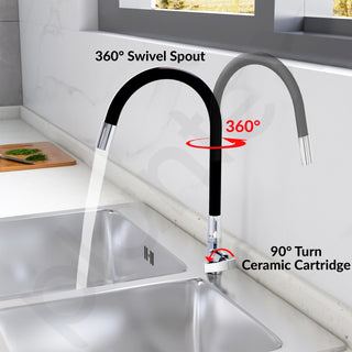 Plantex Sink Tap For Basin With Water Saving Nozzle For Sink Tap/Flexible Silicone Swivel Spout Kitchen Faucet/Water Tap For Kitchen Sink-(COL-1012B), Black