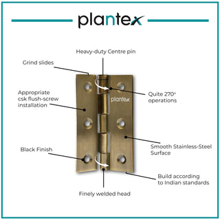 Plantex Heavy Duty Door Hinges 3 inch x 16 Gauge/1.5 mm Thickness Home/Office/Hotel for Main Door/Wooden/Bedroom/Kitchen/Kabja - Pack of 3 (Brass Antique)