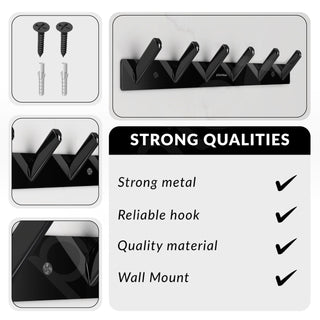 Plantex Wall Hooks for Hanging Cloth/Stainless Steel Towel Hangers/Bathroom Robe Hooks/Door Hangers/Square Wall Hook/Hook Rail for Hanging Keys - 6 Hooks (Pack of 1, PVD Black)