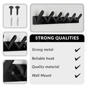 Plantex Wall Hooks for Hanging Cloth/Stainless Steel Towel Hangers/Bathroom Robe Hooks/Door Hangers/Square Wall Hook/Hook Rail for Hanging Keys - 6 Hooks (Pack of 2, PVD Black)