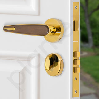 Plantex Premium Main Door Lock with 3 Years Warranty - Mortise Lock Set for Home (PVD Gold & Wood Finish)