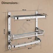 Plantex Folding Bathroom Shelf for Wall/304 Grade Stainless Steel Shelf for Bathroom with Hooks and Towel Rod/Rack/Premium Multipurpose Organizer (3-Tier, Chrome)