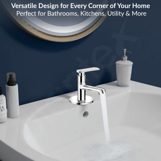 Plantex Brass Pillar Cock Water Tap/Pillar Cock for Wash Basin with Teflon Tape/Single Lever Tabletop Basin Tap - (3501, Chrome)