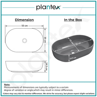 Plantex Tabletop Wash Basin for Bathroom/Designer Ceramic Basin/Countertop Wash Basin/Home/Office (Metalic grey - 22 x 14 x 6 Inch)