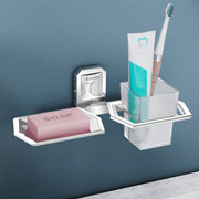 Plantex Platinum Stainless Steel 304 Grade Cute 2in1 Soap Dish with Tumbler Holder/Soap Stand/Tooth Brush Holder/Bathroom Accessories(Chrome) - Pack of 1