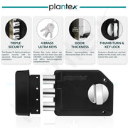 Plantex Tri-Bolt Lock for Main Door/Heavy Duty Door Lock with 4 Keys/Suitable on Single Door for Home/Office/Hotel - Pack of 1 (Z-Black)
