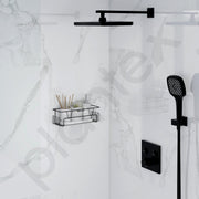 Plantex GI Steel Adhesive Shelf for Bathroom Wall/Self Adhesive Shelf for Kitchen with Side Hooks to Hang Loofah for Bathing/Bathroom Organiser - Black, Powder Coated