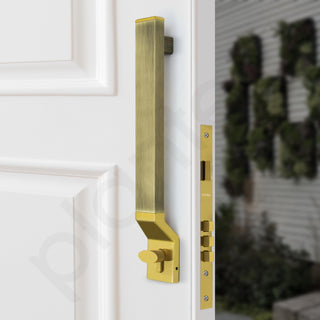 Plantex 15 Inch Door Handle with Lock/Stainless Steel Handle Set for Home/Office/Door Accessories - Pack of 1 (Brass Antique & Gold)