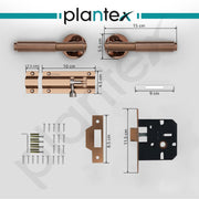 Plantex Heavy Duty Door Lock – Bathroom Door Lock/Mortise Keyless Handle Set for Home/Bathroom/Store Room/Balcony/Office with Baby Latch (603 - PVD Rose Gold)
