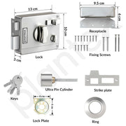 Plantex Heavy Duty Night Latch Door Lock with Key & Knob for Main Door/Twinbolt Lock for Home,Hotel,Office/Deadbolt lock with 5-Years Warranty (Satin White & Chrome)
