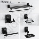 Plantex 304 Grade Stainless Steel Bathroom Accessories Set of 5 - Towel Stand/Napking Holder/Soap Holder/Toothbrush Holder/Robe Hanger - Darcy (Black)