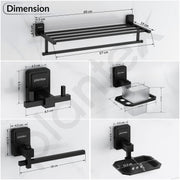 Plantex 304 Grade Stainless Steel Bathroom Accessories Set of 5 - Towel Stand/Napking Holder/Soap Holder/Toothbrush Holder/Robe Hanger - Darcy (Black)