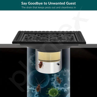 Plantex Solid Brass Floor Drain for Bathroom/Floor Drain Jali/Floor Trap/Water Drainer with Anti- Foul Cockroach Trap- (Black, 5 x 5 Inch)
