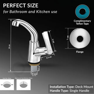Plantex Pure Brass High Neck Pillar Cock Water Tap with Teflon Tape/360 Degree Swivel Spout/Single Lever Tabletop Basin Sink Cock - (3503, Chrome)