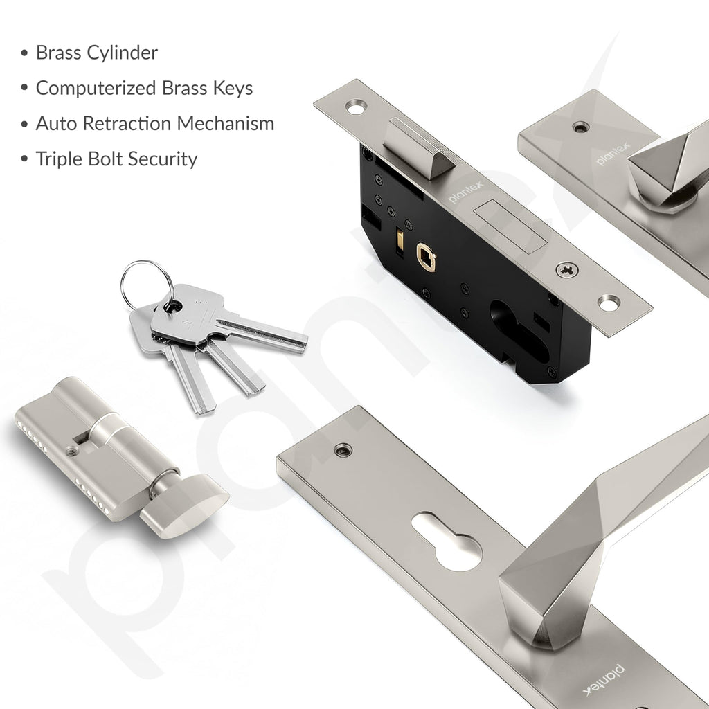 Plantex Heavy-Duty Door Handle Lock Set/ 6-Lever Lock Mechanism with 3 ...