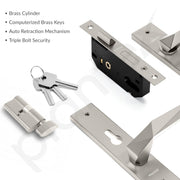 Plantex Heavy-Duty Door  Handle Lock Set/ 6-Lever Lock Mechanism with 3 Years of Warranty/Mortise Door Lock with 3 Keys - (8129-Satin White)