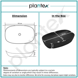 Plantex Black Basin for Bathroom/Ceramic Table Top Wash Basin/Over Counter Washbasin for Restaurant, Hotel (Matt Black, 23 x 14.5 x 5 Inch)
