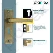 Plantex Heavy-Duty Door Lock Set - Main Door Lock Handle Set/Mortise Lock with 3 Keys, Brass Lock Body & Cylinder (8126 - Brass Antique & PVD Gold)