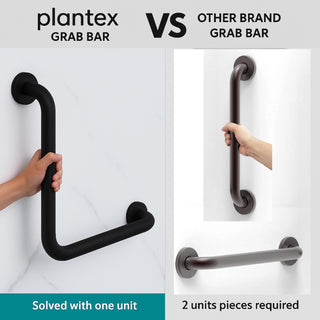 Plantex L-Shape Handle for Bathroom Support/Anti-Slip Shower Grab Bar Made of Stainless Steel - Pack of 2 (Black)