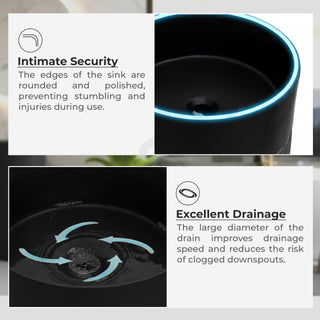 Plantex Matt Pedestal Wash Basin/Acrylic Resin & Quartz Free Standing Wash Basin/Round Basin For Bathroom/Home/Hotel/Restaurant- (Black And Grey, 16 X 16 X 34 Inch)