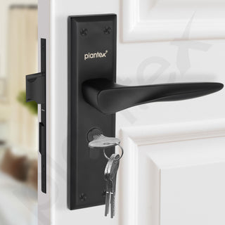 Plantex Heavy-Duty Door Lock Set - Main Door Lock Handle Set/ 6-Lever Lock Mechanism with 3 Years of Warranty/Mortise Lock with 3 Keys, Brass Lockbody & Cylinder(Black)