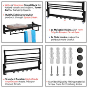 Plantex Space Aluminum Folding Towel Rack/Towel Stand/Hanger/Bathroom Accessories (24 Inches, Black-Matt)