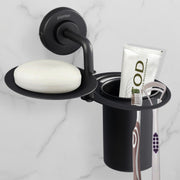 Plantex 304 Grade Stainless Steel 2in1 Soap Holder with Tumbler Holder/Bathroom Accessories - Daizy (Black)
