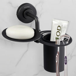 Plantex 304 Grade Stainless Steel 2in1 Soap Holder with Tumbler Holder/Bathroom Accessories - Daizy (Black)
