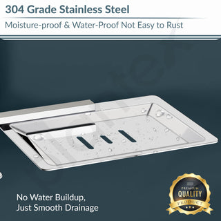 Plantex 304 Grade Stainless Steel Double Soap Dish Stand for Bathroom & Kitchen/Soap Dish/Bathroom Accessories - Iris (Chrome)