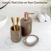 Plantex Ceramic Bathroom Set - Soap Holder for Bathroom/Liquid Soap Dispenser/Tumbler Holder/Toothbrush Holder - 3 Pcs Set