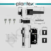 Plantex Triple Security Door Lock for Home/Main Door Lock Set with 3 Years of Warranty/Mortise Lock for Door with Brass Lock Body & Cylinder (PT-004- Black)