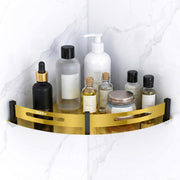 Plantex Bathroom Corner Rack for Wall/Stainless Steel Shelf for Bathroom Corner with Railings/Bathroom Accessories Holder (12x12 inches, PVD Gold & Black)