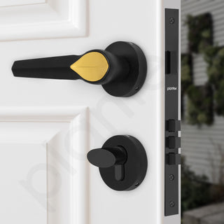 Plantex Heavy Duty Door Lock/Main Door Mortise Lock Handle/Handle Set for Home/Office (PT-012, Gold & Black)