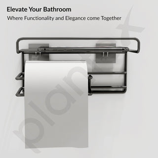 Plantex GI Steel Self Adhesive Toilet Paper Holder/Tissue Paper Roll Holder with Mobile Stand/Towel Bar Hanger Storage Rack/Bathroom Accessories(Black)