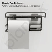 Plantex GI Steel Self Adhesive Toilet Paper Holder/Tissue Paper Roll Holder with Mobile Stand/Towel Bar Hanger Storage Rack/Bathroom Accessories(Black)