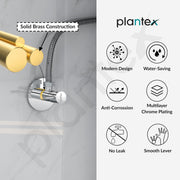 Plantex Stop Cock for Wash Basin/Pure Brass Angle Valve with Teflon Tape and Brass Wall Flange/Health Faucet- (Pack of 2-Chrome)