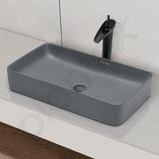 Plantex Basin for Bathroom/Ceramic Table Top Wash Basin/Over Counter Washbasin for Restaurant, Hotel (Rectangle - Matt Grey, 24 x 14 x 4.5 Inch)
