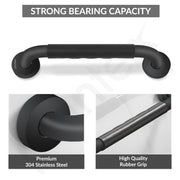Plantex 304 Stainless Steel Grab Bar for Toilet with Grip/13 inch Anti-Slip Handle for Bathroom Support - Pack of 2 (Black)