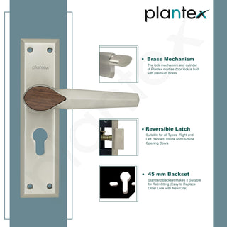 Plantex Heavy-Duty Door Lock for Main Door/Handle Lock Set/6-Lever Lock Mechanism Mortise Lock with 3 Keys, Brass Lock Body & Cylinder (PTP-07, Satin & Wood)