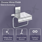 Plantex 304 Grade Stainless Steel Toilet Paper Holder with Mobile Phone Stand/Toilet Paper Roll Holder for Bathroom Accessories Crystal (Chrome)