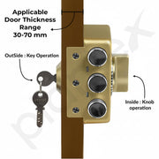 Plantex Brass Tri-Bolt Lock For Main Door/Heavy Duty Door Lock With 4 Keys/Suitable On Single Door For Home/Office/Hotel - Pack Of 1 (Brass Antique)