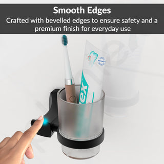 Plantex Space Aluminum Glass Tumbler Holder/Tooth Brush Holder/Bathroom Accessories (Black)