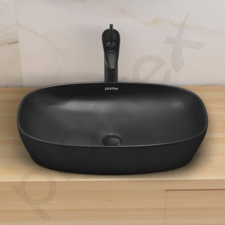 Plantex Black Basin for Bathroom/Ceramic Table Top Wash Basin/Over Counter Washbasin for Restaurant, Hotel (Matt Black, 23 x 14.5 x 5 Inch)
