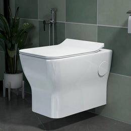 Plantex Platinum Ceramic Wall Hung Commode/Western Commode for Toilet/Rim Washdown Flush /Toilet Commode with Soft Close Toilet Seat - P Trap (White)