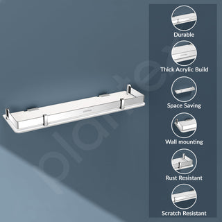 Plantex Acrylic Shelf for Bathroom/Living Room Wall Mounted Shelf with Silver Railings - Bathroom Accessories (White, 18x6 inches)