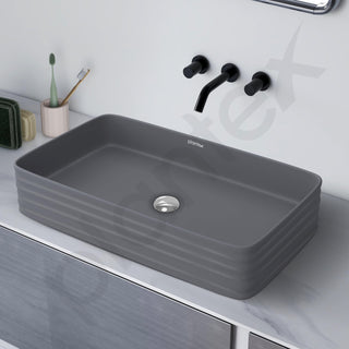 Plantex Ceramic Designer Washbasin for Bathroom/Countertop Bathroom Basin/Rectangle Tabletop Wash Basin for Restaurant/Hotel - (3063, Cloud Grey)