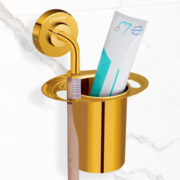 Plantex Tumbler Holder for Bathroom/304 Grade Stainless Steel Toothbrush Holder/Toothpaste/Razor Holder/Bathroom Accessories - Pack of 1 (Gold)