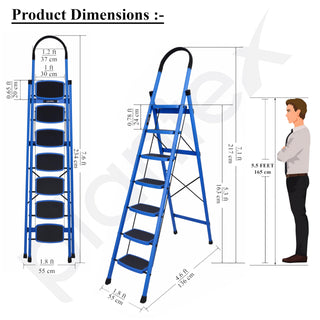 Plantex Premium Steel - 7 Step Ladder/Wide Anti Skid Steps/Heavy Duty Multipurpose Foldable 7 Step Ladder(Blue & Black)