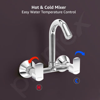 Plantex Sink Mixer for Kitchen/360 Degree Rotating Spout/Hot & Cold Water Mixer/Wall Mount Sink Mixer with Teflon Tap - Pack of 1 (Chrome, Kroma)
