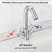 Plantex Mixer Tap for Bathroom/Hot & Cold Basin Mixer/Wash Basin Tap/Bathroom Accessories - Pack of 1 (Rio, Chrome)